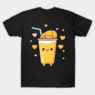 Kawaii Mango Drink with a Mango Slice and Hearts | Cute Kawaii Food Art T-Shirt